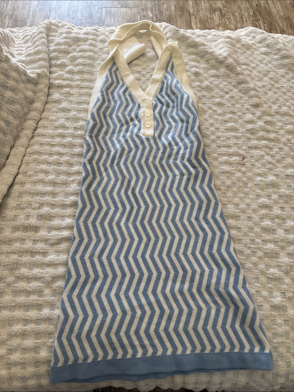 Cider Blue and Cream Chevron Halter Mini Dress